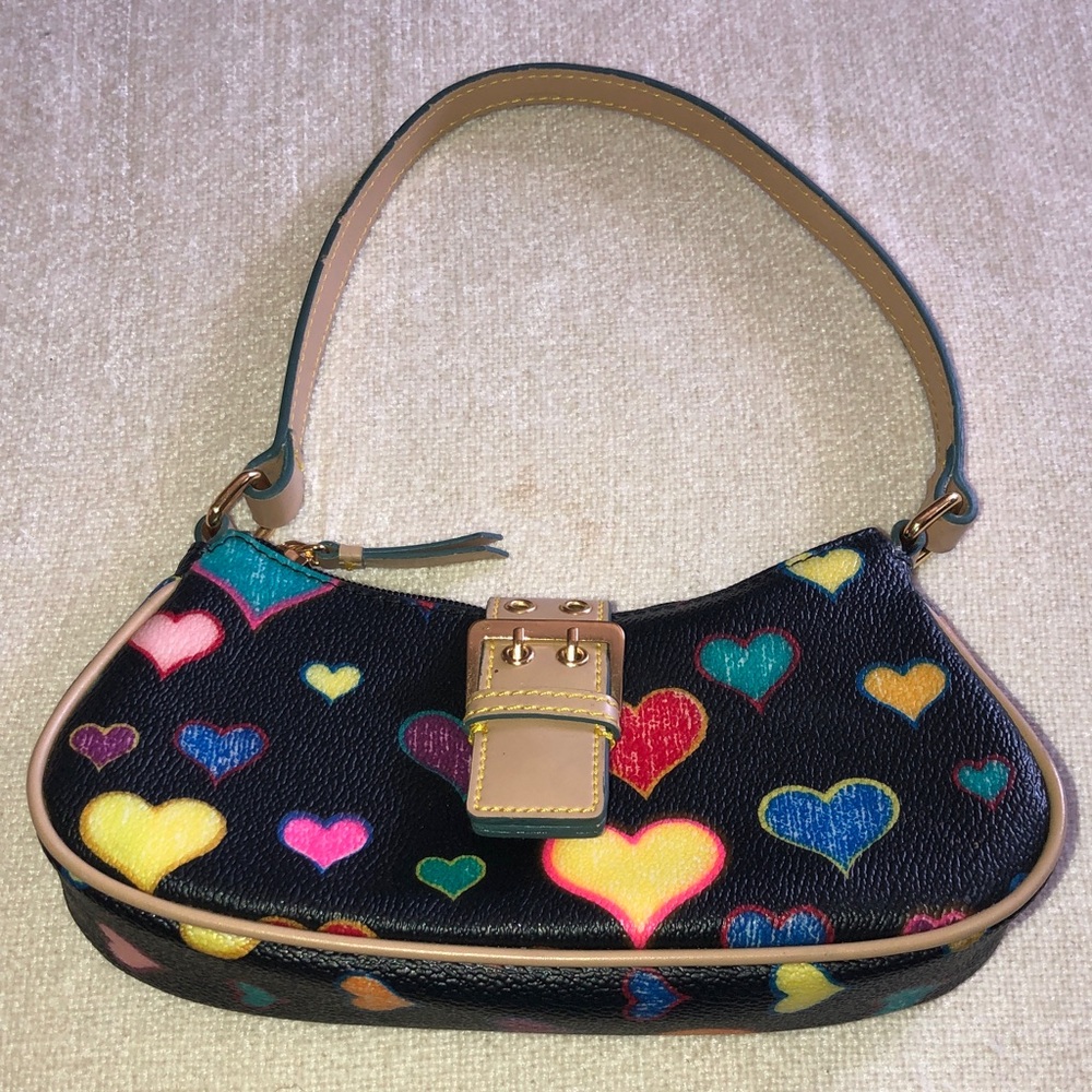 Vintage “BRATZ” Black & Rainbow Candy Crayon Hearts Y2K Mini Shoulder Bag